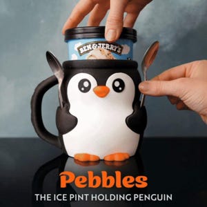 Pebbles the Penguin Ice Cream Pint Holder with Spoon Slots | Eco-Friendly 3D Print