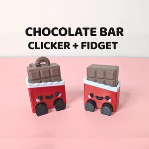 Juguete sensorial con clicker de barra de chocolate kawaii / Juguete sensorial impreso en 3D para TDAH y ansiedad / Lindo llavero de chocolate / Accesorio de escritorio / Juguete sensorial ASMR imagen 1