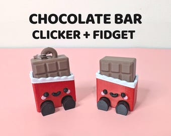 Kawaii Chocolate Bar Fidget Clicker Toy | 3D Printed Sensory Toy for ADHD & Anxiety | Cute Chocolate Keychain | Desk Accessory | ASMR Fidget