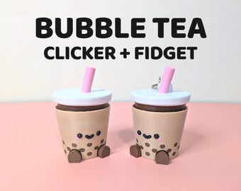 Cute Bubble Tea Boba Fidget/Clicker - 3D Printed Kawaii Desk Toy - Boba Keychain Stress Relief - Unique Gift for Boba Lovers