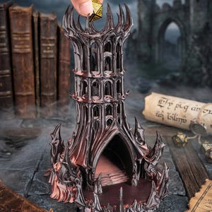 Obsidian Citadel Dice Tower | Gothic Dark Fantasy Fortress for DND and Tabletop RPGs | 3D Printed Evil Wizard Spire | TTRPG Gamer Gift image 1