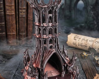 Obsidian Citadel Dice Tower | Gothic Dark Fantasy Fortress for DND and Tabletop RPGs | 3D Printed Evil Wizard Spire | TTRPG Gamer Gift