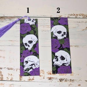 Gothic Skull and Purple Rose Bookmark - 3D Printed Embossed Book Accessory - Dark Academia Gift for Readers - Horror & Fantasy Bookish Decor image 3