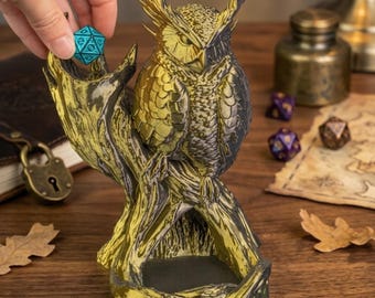 Omen Owl Dice Tower - 3D Printed Tabletop RPG Accessory for D&D, Pathfinder - Great Horned Owl Dice Roller - Fantasy TTRPG Gamer Gift