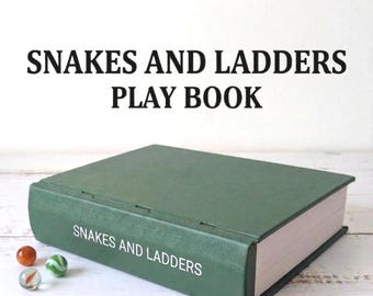 Juego de Serpientes y Escaleras en un libro / Almacenamiento oculto para juegos de mesa / Caja de juegos funcional para mesa de centro / Set clásico retro para noche de juegos en familia
