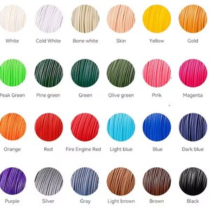 May include: A color chart of 24 different colors of thread, including white, black, red, blue, green, yellow, orange, purple, brown, and gray.