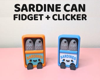 Sardine Can Fidget Clicker | Cute Sensory Button Desk Toy | Kawaii Fish Fidget for ADHD & Anxiety Relief | Quirky Office Gift