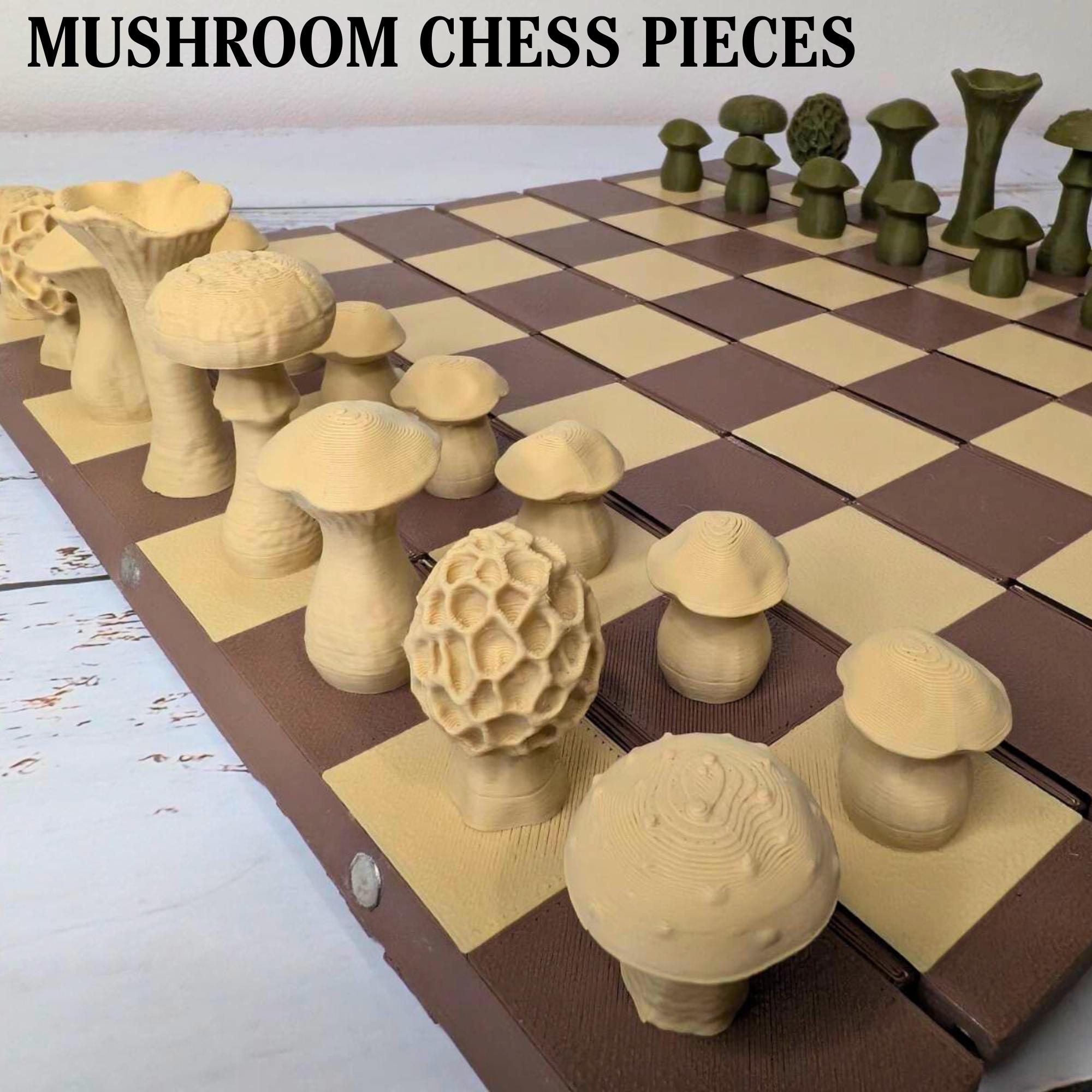 Tree Chess Set Forest Chess Set | Log & Mushroom Chess Board | Woodland Checkers Game ...