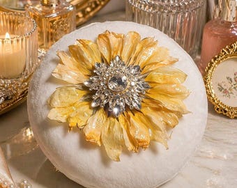 Rhinestone Sunflower Powder Puff | Large Fluffy Body Dusting Puff