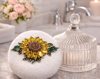 Rhinestone Sunflower Powder Puff | Large Fluffy Body Dusting Puff