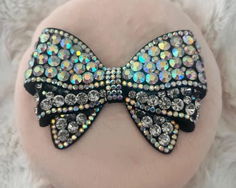 Vintage Jumbo Powder Puff Rhinestone Bow Velour Body Dusting Powder