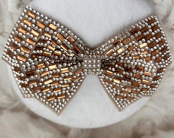 Vintage Velour Powder Puff Rhinestone Bow, Perfumed Dusting Powder