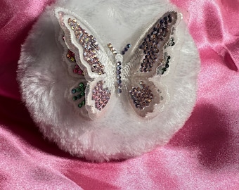 Butterfly Velore Powder Puff Body Dusting Powder Puff Gifts Vintage Powder Compact Vintage Perfumed Dusting powder puff  handmade