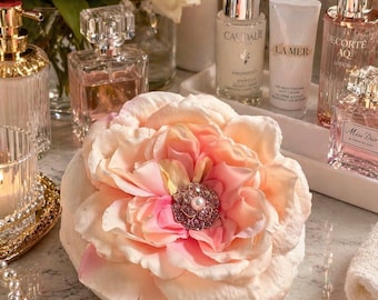 Handmade Floral Powder Puff, 5 Inch Peony Style Cosmetic Puff, Plush Vanity Accessory