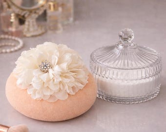 Floral Powder Puff with Free 3 Oz Scented Body Powder | Plush Velour Vanity Item