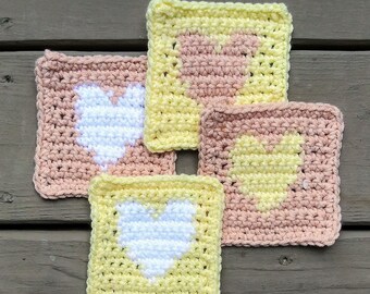 Heart Coasters, Crocheted, Valentines Day