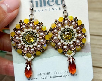 Sunflower Yellow - Claire Flower Earrings | Beaded | 925 Sterling Silver Earring Hooks