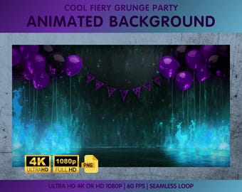 Fondo animado, fondo de fiesta grunge ardiente y genial para Vtuber - Punk, fondo de terror para Twitch, fiesta, globos, decoraciones para transmisiones de Twitch