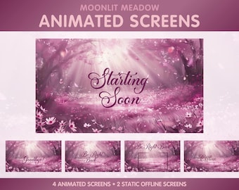 4 pantallas de transmisión animadas para streamers de Twitch - Dusty Rose - Pantalla de inicio pronto, Vuelvo enseguida, Sin conexión, Pantalla de finalización,