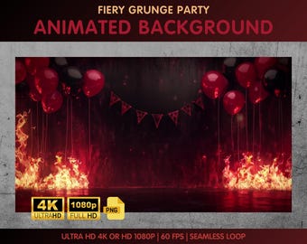 Fondo animado, fiesta grunge ardiente, fondo de Vtuber - Punk, fondo de terror para Twitch, fiesta, globos, decoraciones para transmisión de Twitch