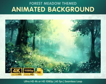 Fondo animado, fondo verde de Vtuber, recursos de Vtuber, fondo de Twitch, bosque encantado, naturaleza, plantas, decoraciones para transmisiones de Twitch