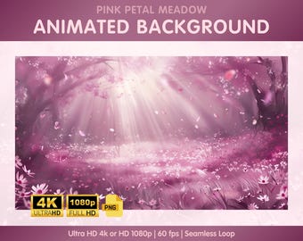 Fondo animado, fondo rosa de Vtuber, recursos de Vtuber, fondo de Twitch, decoraciones de primavera para streams de Twitch con estilo cottagecore y flores de cerezo