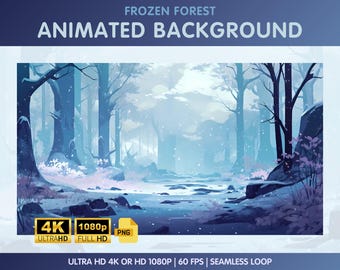 Fondo animado, fondo de Vtuber con bosque helado e invierno nevado, recursos de Vtuber, fondo de Twitch, decoraciones para streamers