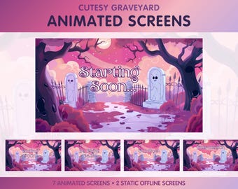 7 Animated Stream Screens for Twitch, Starting Soon Screen, Be Right Back, Intermission, Offline, Ending Screen - Cute Halloween - CG1024