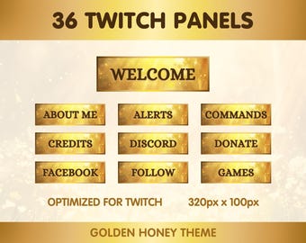 36 Twitch Panels - Yellow Channel Art, Golden Honey Theme - About, Welcome, Social Buttons - Cute, Cozy Twitch Panels