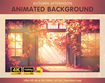 Fondo animado, fondo de otoño para Vtuber, recursos de Vtuber, fondo de Twitch, hojas, acogedor, decoraciones para transmisiones de Twitch lo-fi