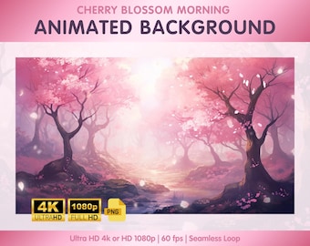 Fondo animado de flor de cerezo rosa - Streamers de Twitch, Vtubers, Fondos de Zoom, Fondo de escritorio 4k - Mañana de flor de cerezo