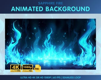 Fondo animado, fondo de Vtuber con fuego de zafiro azul, fondo de Twitch, decoraciones para transmisiones de Twitch