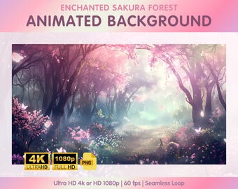 Fondo animado de flor de cerezo rosa - Streamers de Twitch, Vtubers, Fondos de Zoom, Fondo de escritorio 4k - Bosque encantado de Sakura