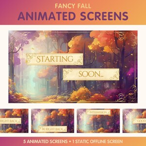 5 geanimeerde streamschermen voor twitch, scherm binnenkort starten, zo terug, pauze, offline, tot ziens, eindscherm - herfstherfstthema