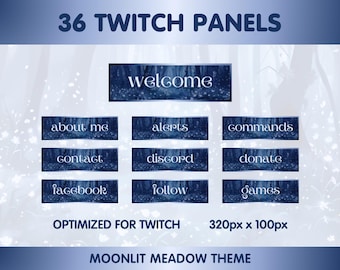 36 paneles de Twitch: Arte de canal azul, tema de cristal mágico, Acerca de, Bienvenida, Botones sociales - Paneles de Twitch adorables, estética de bruja