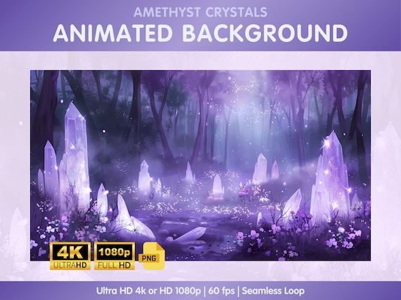 Animated Background, Purple Vtuber Background, Vtuber Assets, Twitch Background, Amethyst Crystals Twitch Stream Decorations