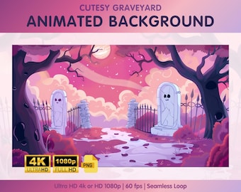 Fondo animado, fondo rosa de Vtuber, recursos de Vtuber, fondo de Twitch, Halloween bonito, decoraciones espeluznantes para streams de Twitch - CG1024