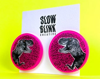 Handmade Resin Dinosaur Stud Earrings, Hypoallergenic Costume Jewelry