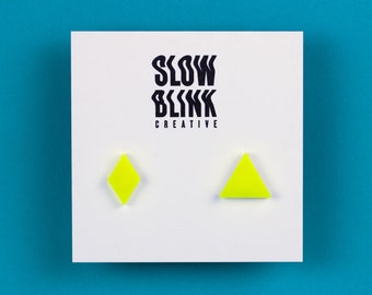 Mismatched Neon Yellow Earrings – UV Reactive Resin Studs, Hypoallergenic