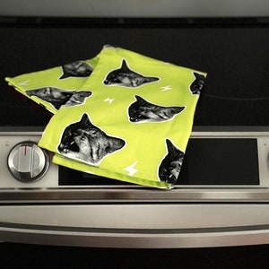 Cat Tea Towel - Lime, Funky Kitchen Towel, Cat Lover Gift, Quirky Home Decor, Kitty Dish Towel, Maximalist Decor, Unique Gift, Housewarming