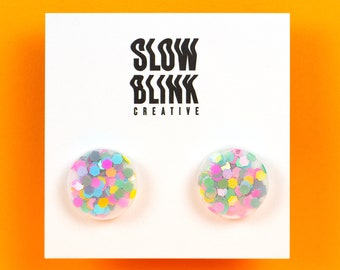 Handmade Iridescent Pastel Rainbow Stud Earrings - Stainless Steel