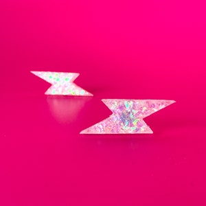 Handmade Lightning Bolt Earrings (small) - Iridescent White, Fun Hypoallergenic Studs