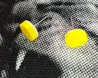 Neon Yellow Unisex Stud Earrings, Handmade Alt Earrings, Small Resin Earrings, Funky Earrings, Cool Everyday Earrings, UV Rave Jewelry