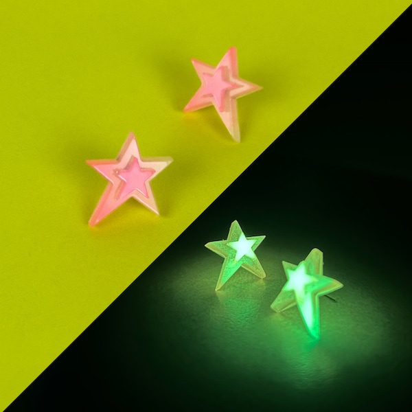 Glow In The Dark Star Earrings, Handmade Resin Earrings, Fun Studs, Novelty Y2K Earrings, Celestial Earrings, Hypoallergenic Jewelry