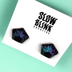 Gothic Stud Earrings, Iridescent Black Resin Earrings, Alternative Earrings, Witchy Earrings, Hypoallergenic Handmade Jewelry