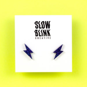 Handmade Lightning Bolt Earrings (small) - Purple Glitter