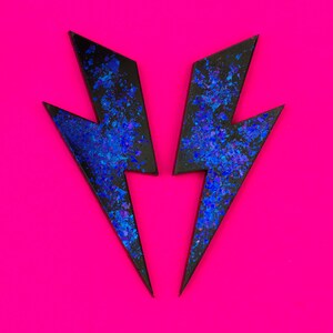 Colourful Lightning Bolt Glam Rock Earrings – Drop Dangle, Hook Fastening, Made In UK