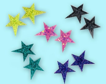 Handmade Iridescent Glitter Star Stud Earrings, Hypoallergenic Jewelry