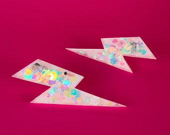 Glow in the Dark Glitter Lightning Bolt Earrings – 80s Style