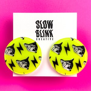 Pop Art Cat Earrings, Gift For Cat Lovers, Maximalist Resin Statement Earrings, Fun Quirky Studs, Handmade Hypoallergenic Costume Jewelry